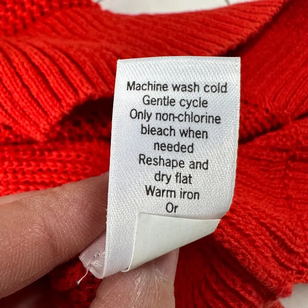 Athleta Sweater Womens Medium Red Mesh Open Knit Nylon Classic Stretch Crew Neck